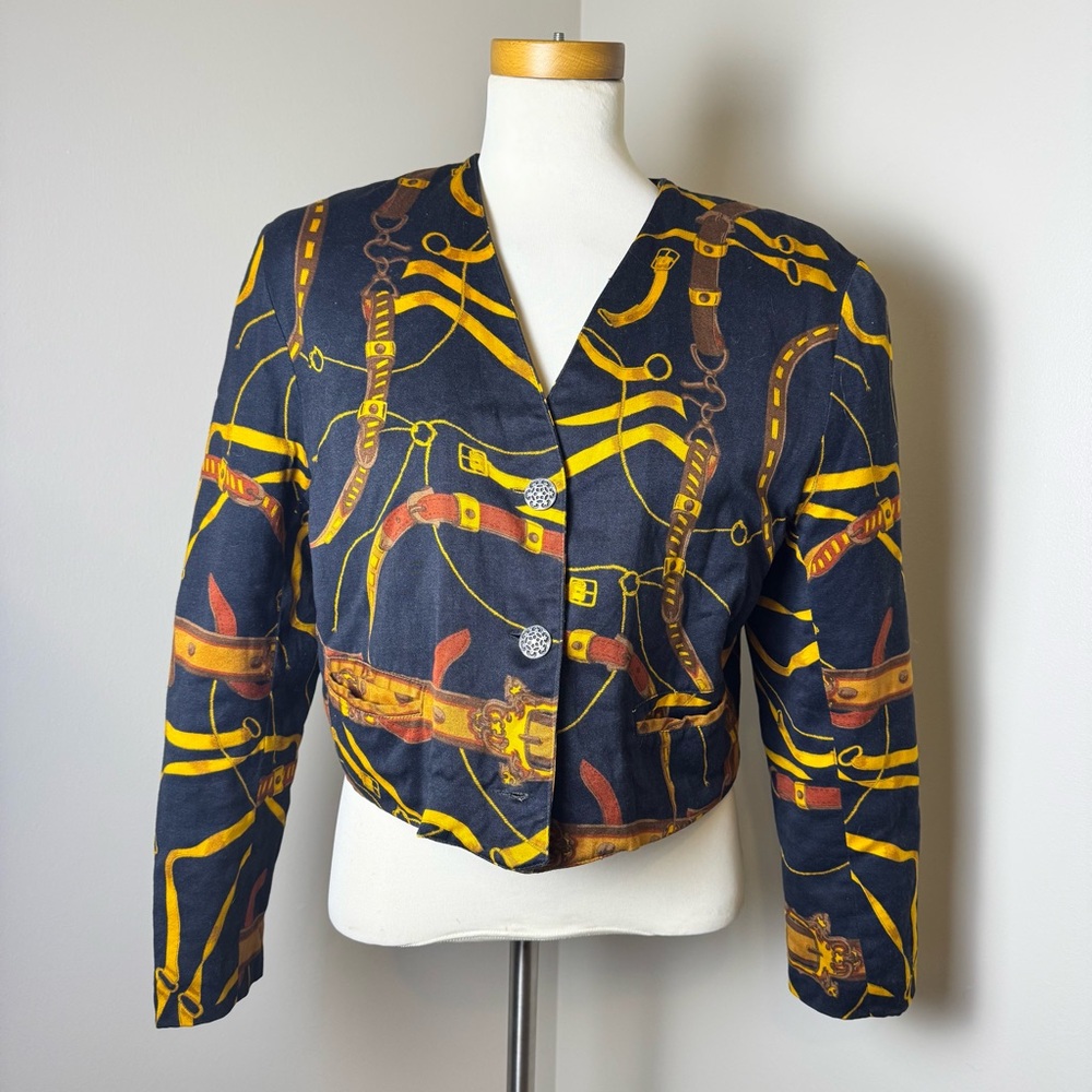 VTG ZIVA (Madrid, Spain) Bridle & Buckle Quilted Riding Cropped  Jacket NAVY/ 10